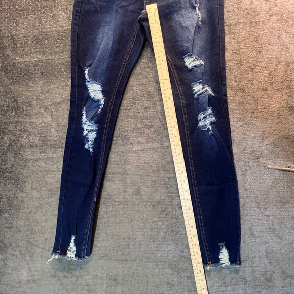Bad‎ Little Country Girl Ultra Skinny Jeans Dark Wash Distressed Raw Hem - Picture 2 of 7